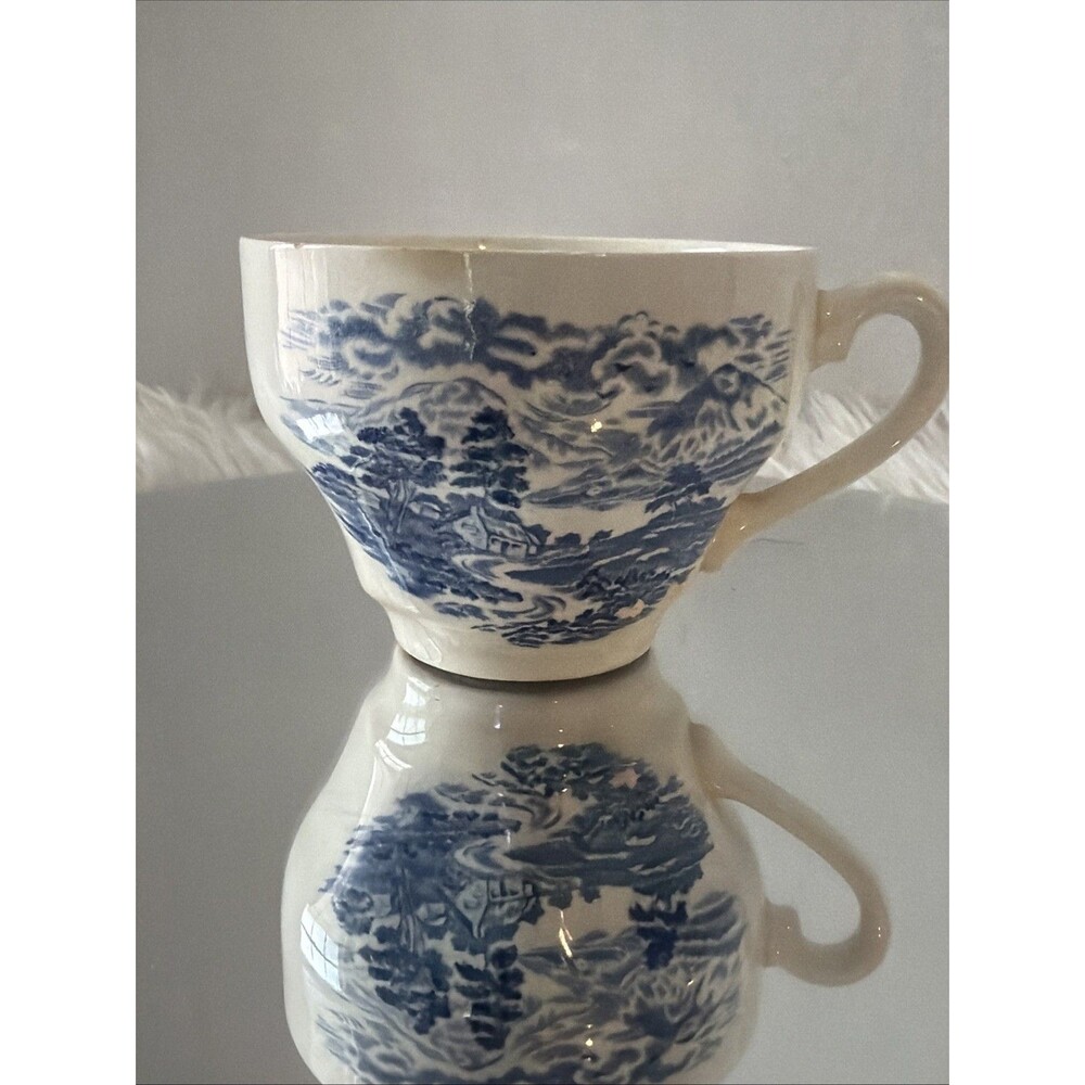 Vintage Royal Warwick Lochs of Scotland Blue Transferware Teacup, Loch Oich